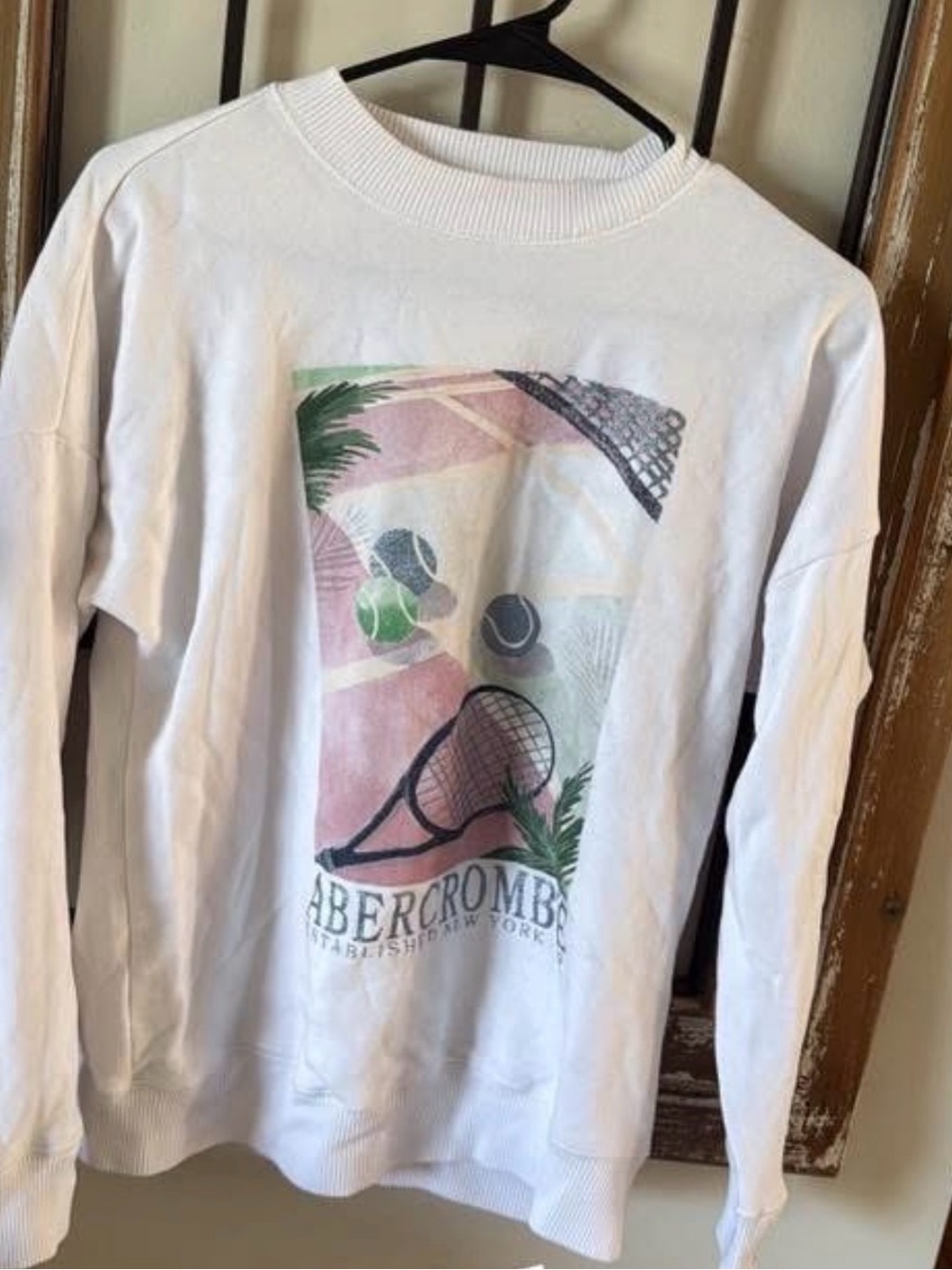 Abercrombie & Fitch White Kids Tennis Graphic Crewneck Sweatshirt